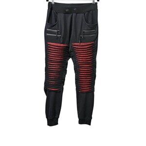 American Stitch Zip Sweatpants Moto Punk Pull On Black And Red Joggers